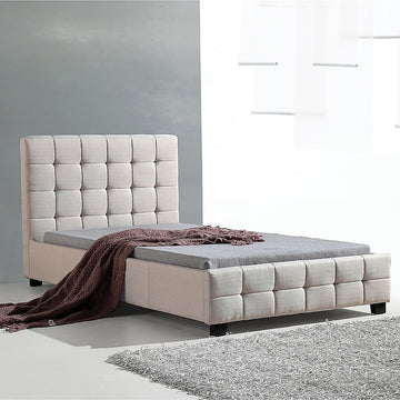 King Single Linen Fabric Deluxe Bed Frame Beige - 0
