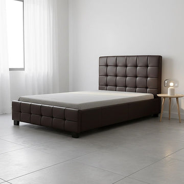 King Single PU Leather Deluxe Bed Frame Brown - 0