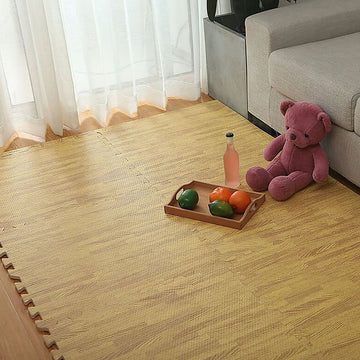 12 Tile EVA Interlocking Gym Floor Mats Wood Colour for Home Yoga - 0