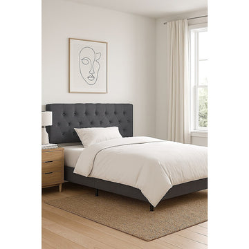 Linen Fabric King Bed Deluxe Headboard Bedhead - Grey - 0