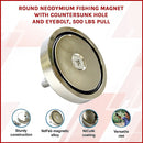 Round Neodymium Fishing Magnet with Countersunk Hole and Eyebolt, 500 LBS pull-3