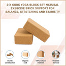 2 x Cork Yoga Block Set Natural Exercise Brick Support for Balance, Stretching and Stability-3