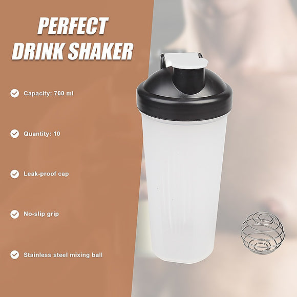 10x 700ml Protein Shaker Bottles – Gym Supplement Blender Mixer Shake Cups