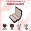 10 Grids Wooden Watch Case Glass Jewellery Storage Holder Box Wood Display-3