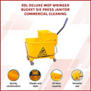 20L Deluxe Mop Wringer Bucket Side Press Janitor Commercial Cleaning-3