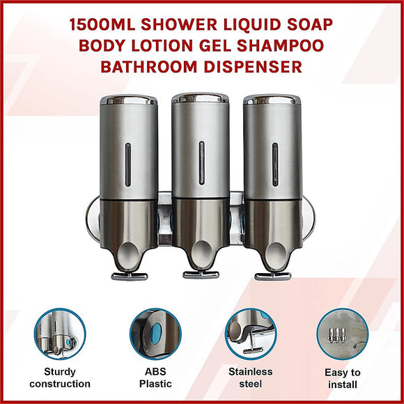 1500ml Shower Liquid Soap Body Lotion Gel Shampoo Bathroom Dispenser