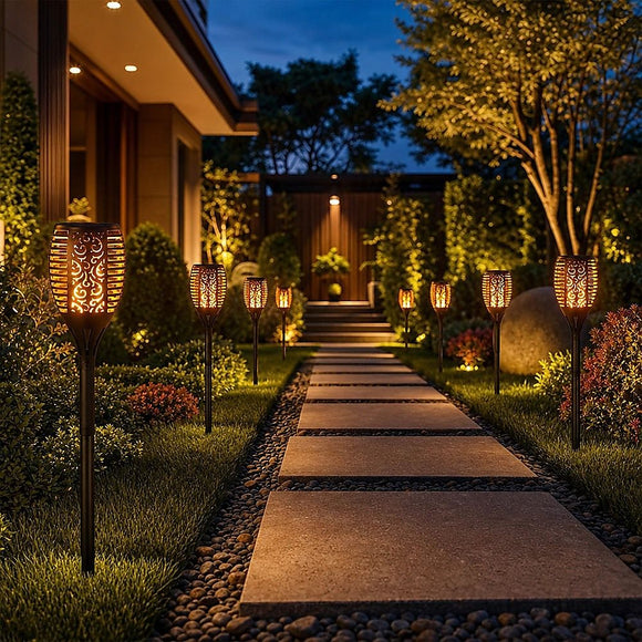 10 Pack Solar Torch Lights 96 LED Flickering Lighting Dancing Flame Garden Lamp