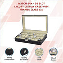 Watch Box - 24 Slot Luxury Display Case With Framed Glass Lid-3