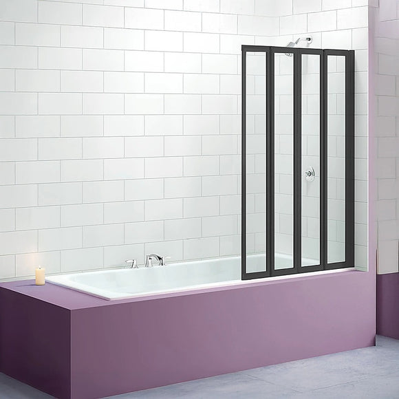 4 Fold Black Folding Bath Shower Screen Door Panel 1000 x 1400mm