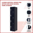 4-Door Vertical Locker for Office Gym Shed School Home Storage-3