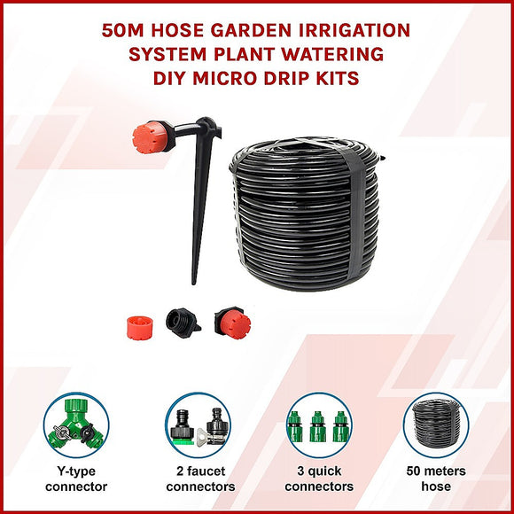 50M Hose Garden Irrigation System Plant Watering DIY Micro Drip Kits