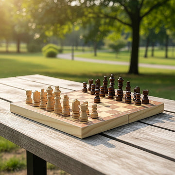 Chess Board Games Folding Large Chess Wooden Chessboard Set Wood Toy Gift - 0