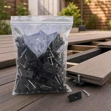 100 Composite Decking Hidden Fixing Fasteners Plastic T Clips & Screws - 0
