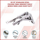 2x 10" Stainless Steel Folding Table Bracket Shelf Bench 50kg Load Heavy Duty-3
