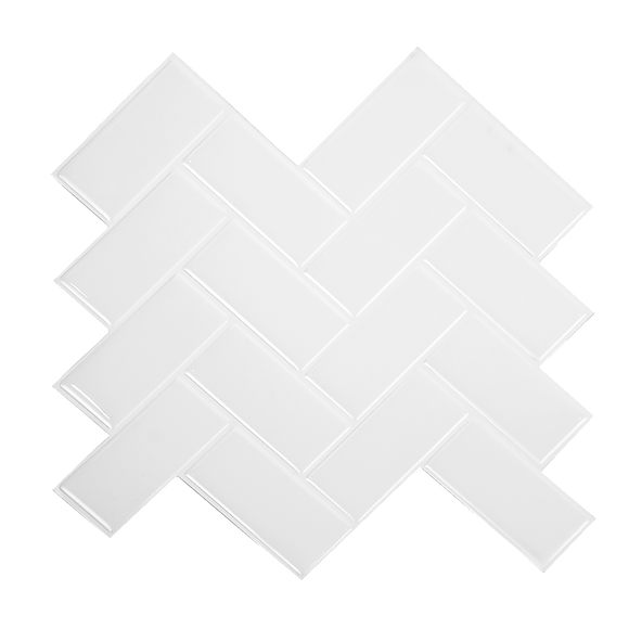 Tiles 3D Peel and Stick Wall Tile Herringbone White 10 Sheets