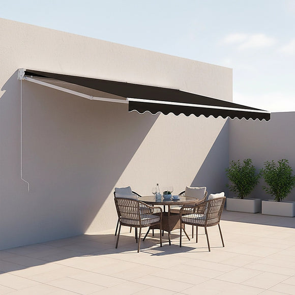 Outdoor Folding Arm Awning Retractable Sunshade Canopy Black 5.0m x 2.5m