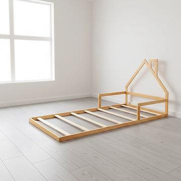 Pine Wood Floor Bed House Frame for Kids and Toddlers - 0