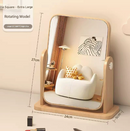 Vertical Square Folding Mirror Tabletop Makeup Mirror - Large Wooden Swivel Vanity Mirror for Desk-1