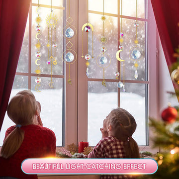 (Style 5) 4 pcs Crystal Wind Chimes-Sun Catcher Star Moon Dream Catcher for Window 33cm - 0