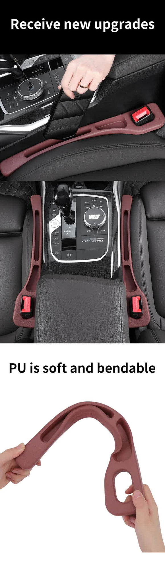 Red Car Seat Gap Filler - 2 Pieces Car Interior Storage Organizer for Front Seat Seam