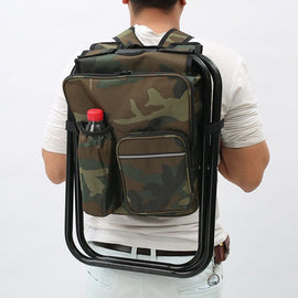 Camouflage Insulated Cooler Backpack Chair - Foldable Stool for Picnics & BBQ