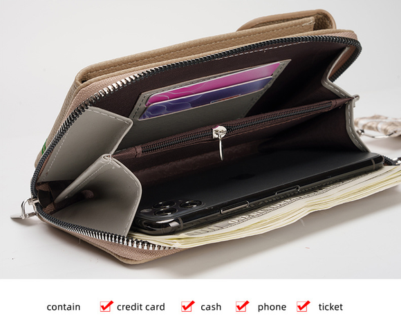 Purple Chic Floral Embroidered 2-in-1 Crossbody Phone Bag with Coin Purse