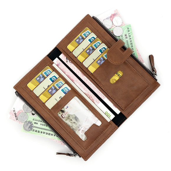 Black Women's Stylish Long Wallet - Multi-Card Slot PU Leather Clutch with Phone Pocket & Coin Zipper