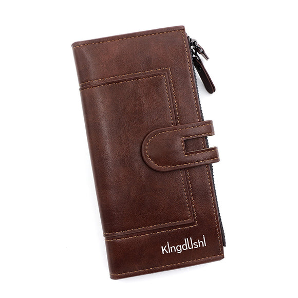 Dark brown Women's Stylish Long Wallet - Multi-Card Slot PU Leather Clutch with Phone Pocket & Coin Zipper