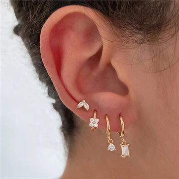 Four-piece set Gold Delicate CZ Earring Stacking Set - Huggie Hoops & Studs for Multiple Piercings - 0