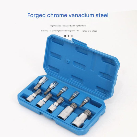 10-Piece M-Type Spline Bit Socket Set - Chrome Steel, Polished & Quenched for Durability with Storage Case(blue)
