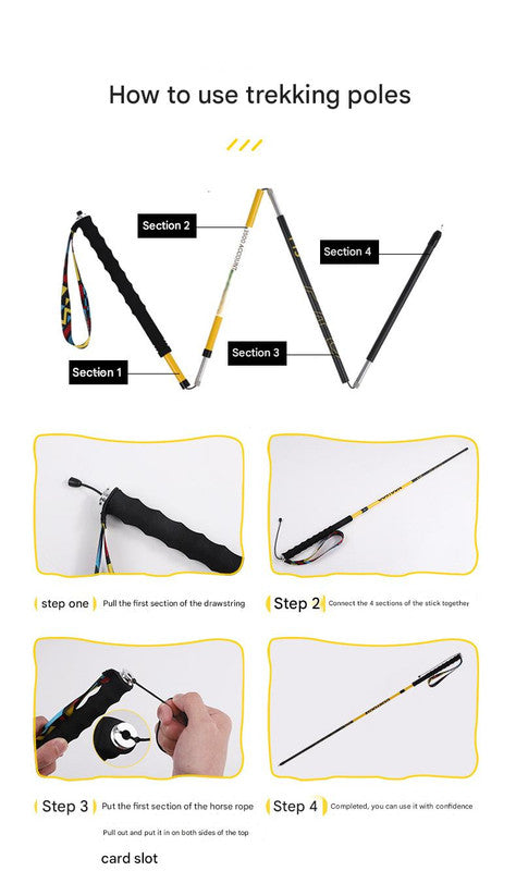 Ultralight Carbon Fiber Foldable Trail Running & Hiking Pole(yellow  Recommended height range 175-185cm)