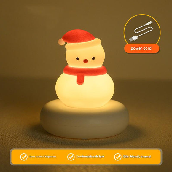 Red and White Snowman Cute Animal LED Night Light - Rechargeable Silicone Nursery Lamp with Tap Control, Dimmable Bedside Light for Kids