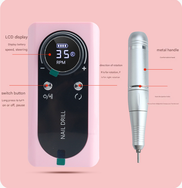 Purple Professional Rechargeable Nail Drill Machine - 45000RPM Portable E-File Kit for Acrylic, Gel, Polishing & Manicure