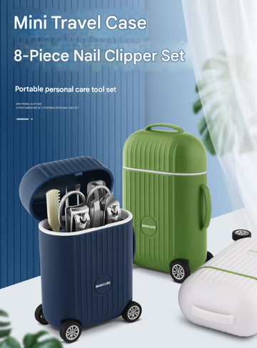 Green Mini Suitcase Manicure Set - 8-Piece Portable Grooming & Nail Care Travel Kit - 0
