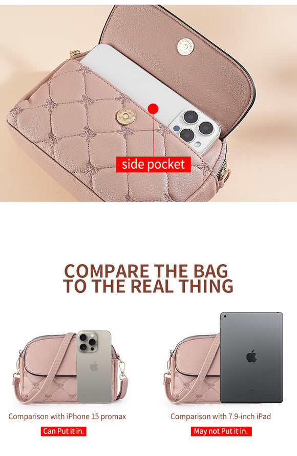 Red Chic Quilted Crossbody Bag - Multi-Compartment PU Leather Shoulder Purse