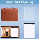 Professional PU Leather A4 Portfolio Binder with Zipper, Handle, Calculator & Clipboard(brown)-1