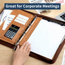 Professional PU Leather A4 Portfolio Binder with Zipper, Handle, Calculator & Clipboard(brown)-2