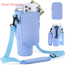 Blue Crossbody Tumbler Carrier with Detachable Wallet Pouch and Adjustable Strap-2