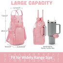 Pink Protective Crossbody Water Bottle Holder with Pockets, Fits 40oz Stanley Tumbler-2