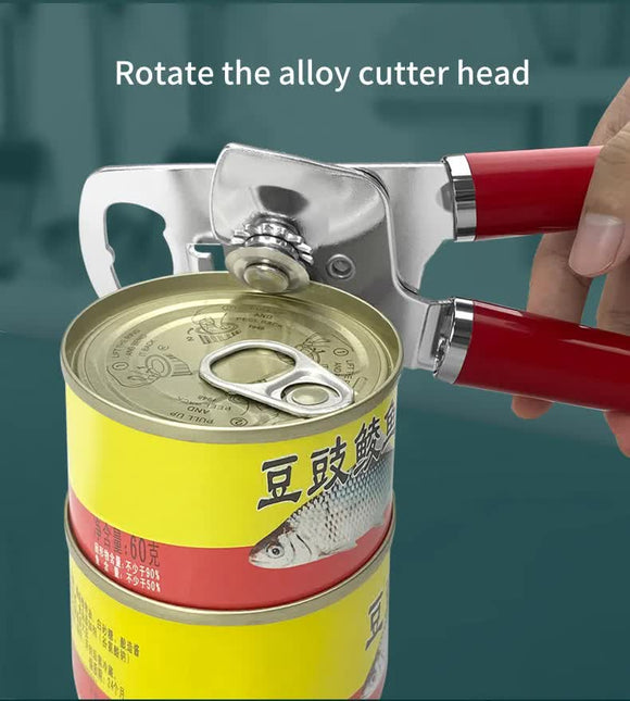 Red (2-Pack) Heavy-Duty Manual Can Opener - Ergonomic 3-in-1 Tool with Stainless Steel Cutter & Bottle Opener