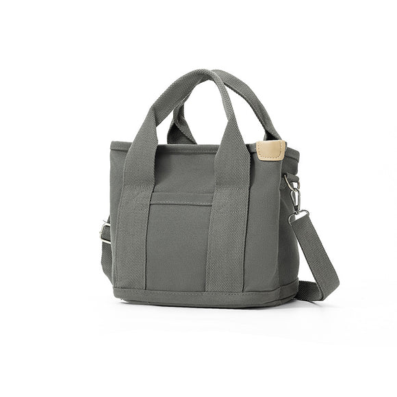 Grey Small Canvas Tote Bag Crossbody Lunch Handbag with Adjustable Strap Fits 9.7 Inch Tablet for Women Daily Work and Travel