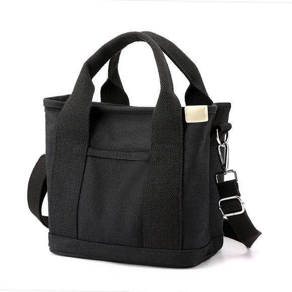 Black Small Canvas Tote Bag Crossbody Lunch Handbag with Adjustable Strap Fits 9.7 Inch Tablet for Women Daily Work and Travel