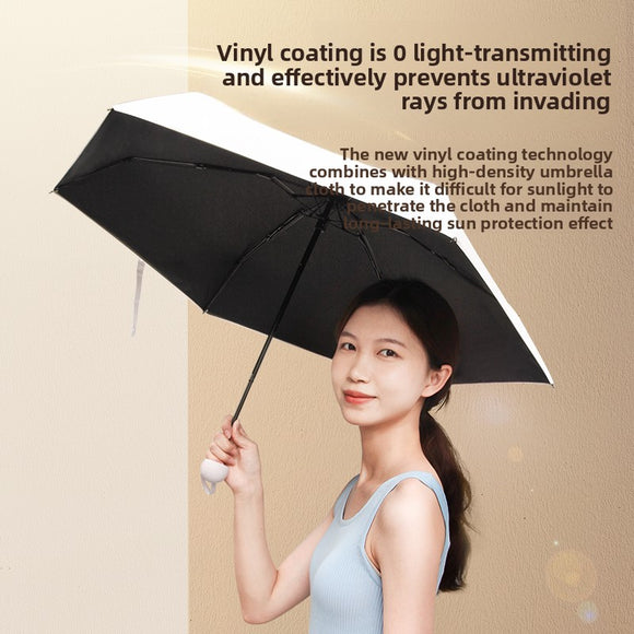 Quiet Blue Compact Mini Travel Umbrella UPF50+ UV Protection Waterproof 6-Fold Flat Design Lightweight Sun & Rain Parasol for Handbag
