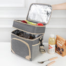Grey Dual Layer Insulated Lunch Bag 12L Large Capacity Cooler Tote with Adjustable Strap Leakproof Thermal Food Carrier for Work Picnic and Camping-2