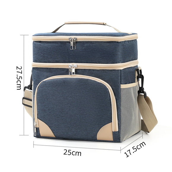 Navy blue Dual Layer Insulated Lunch Bag 12L Large Capacity Cooler Tote with Adjustable Strap Leakproof Thermal Food Carrier for Work Picnic and Camping