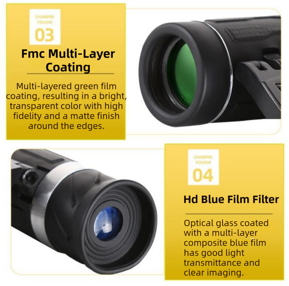 500x25 High Power HD Binoculars - Portable Concert Telescope with Phone Photography Capability, FMC Coated Optics