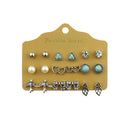 Alloy Stud Earring Set - 9 Pairs with Heart, Leaf & Turquoise Designs for Women-1