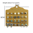 Alloy Stud Earring Set - 12 Pairs with Heart, Leaf & Turquoise Designs for Women-4