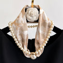 Blue Butterfly 2-in-1 Magnetic Pearl Scarf & Necklace Set - Floral Print Polyester Neck Wrap with Detachable Bead Chain-2