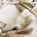 Light Green 2-in-1 Magnetic Pearl Scarf & Necklace Set - Floral Print Polyester Neck Wrap with Detachable Bead Chain-4